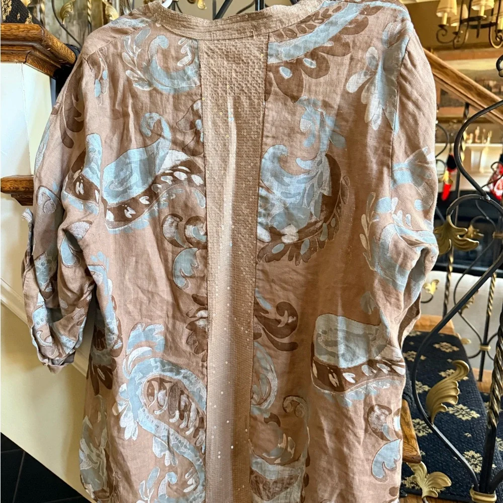 100% Lino NWT Button Breeze Top Brown Sugar One Size fits- XL 100% linen. - Picture 8 of 11